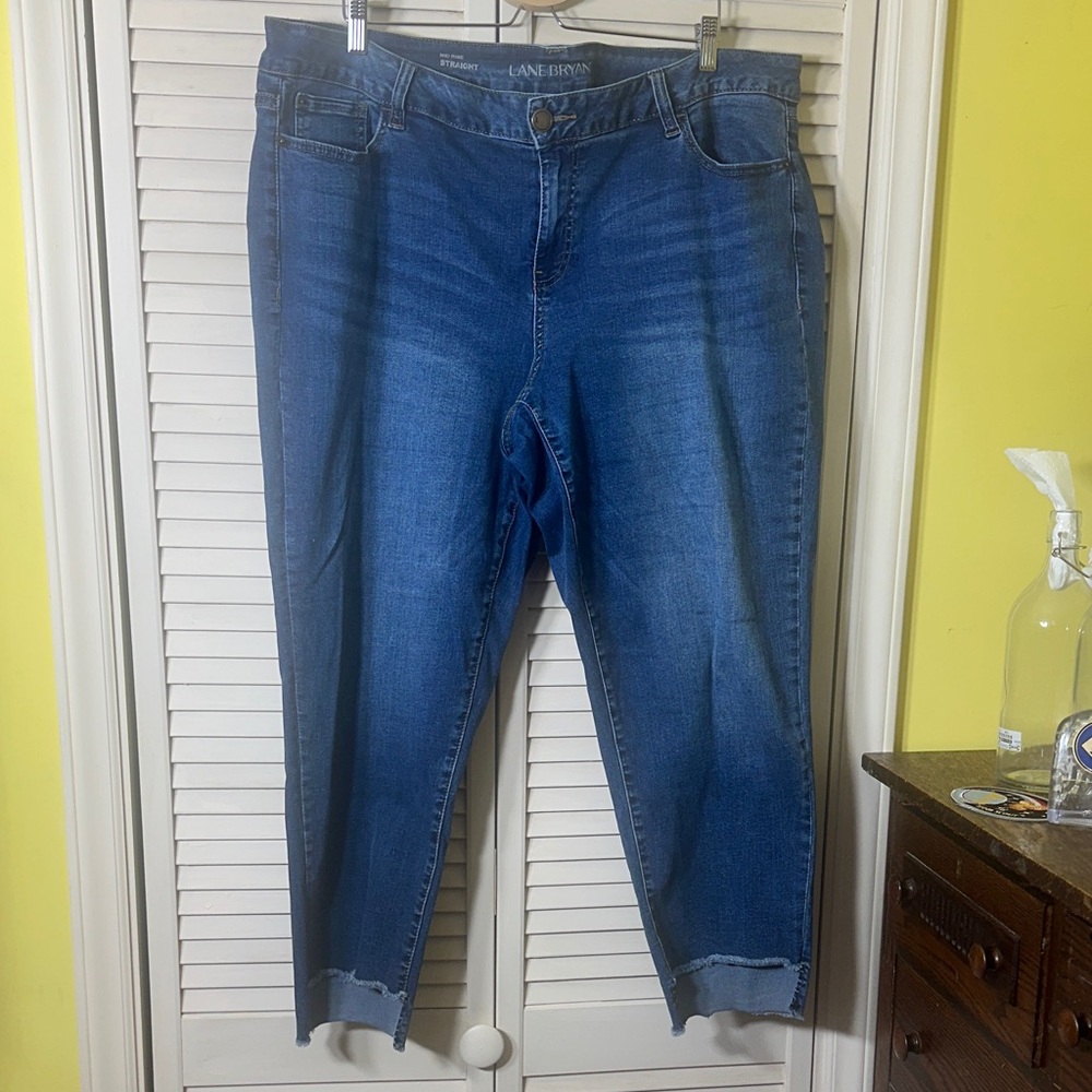 Lane Bryant Blue Frayed Hem Skinny Jeans Mid Rise Straight